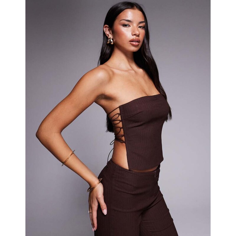 Tiger Mist Gwendolyn bandeau lace up open back tailored top co-ord in 108287066