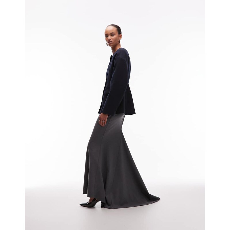ASOS DESIGN maxi skirt with fish tail in charcoal-Grey