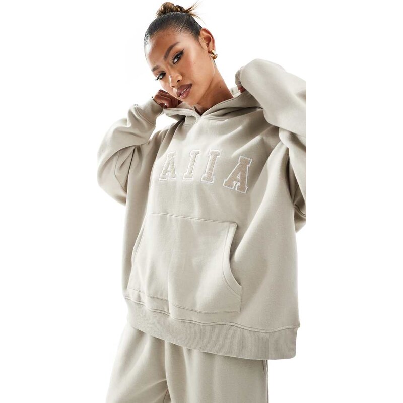 Kaiia cotton blend logo oversized hoodie co-ord in stone-Neutral