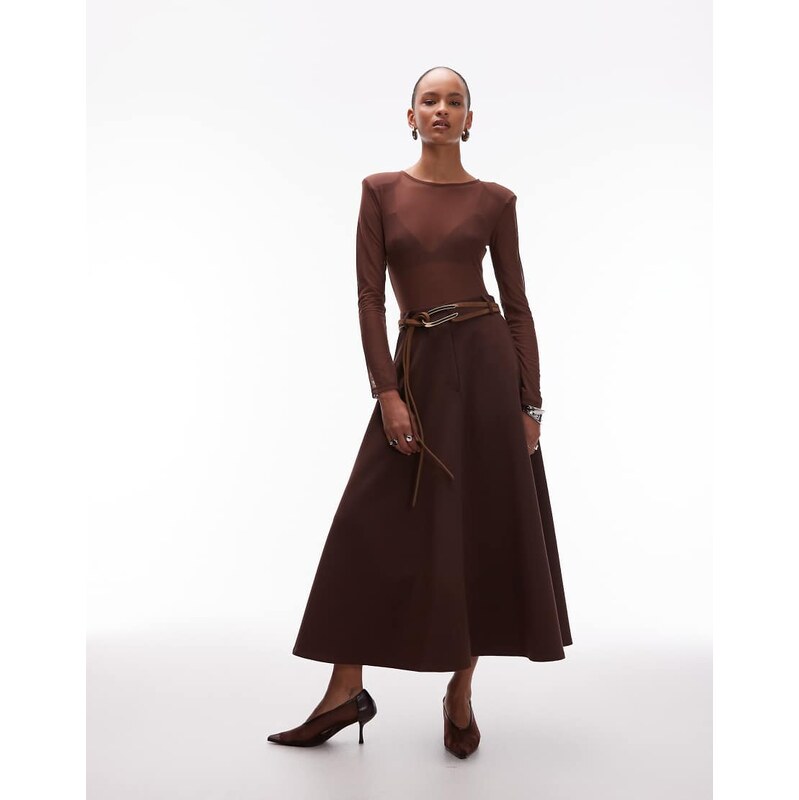 ASOS DESIGN tailored circle maxi skirt in chocolate-Brown