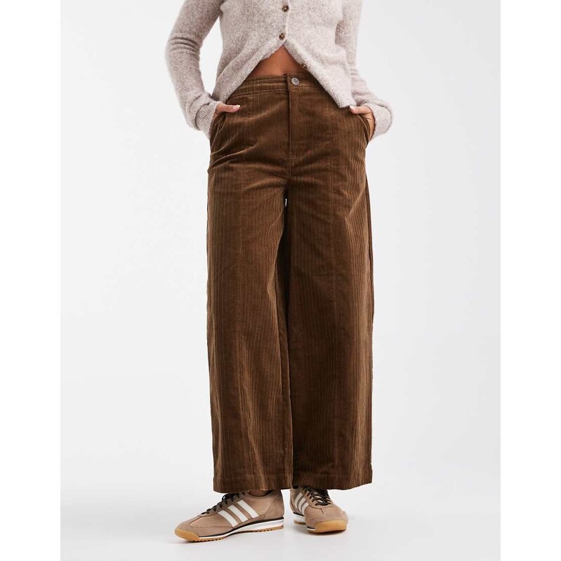 ASOS DESIGN cord wide leg ankle grazer trousers in biscuit-Neutral