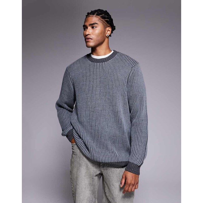 ASOS DESIGN relaxed knitted plated rib crew neck jumper in grey