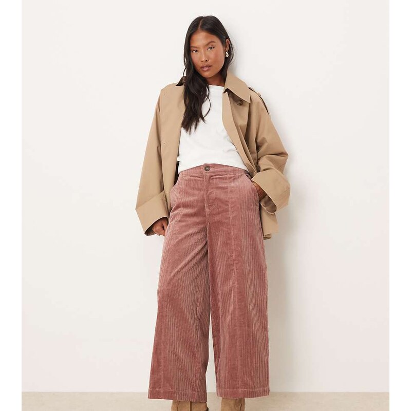 ASOS Petite ASOS DESIGN Petite cord wide leg ankle grazer trousers in 108543591