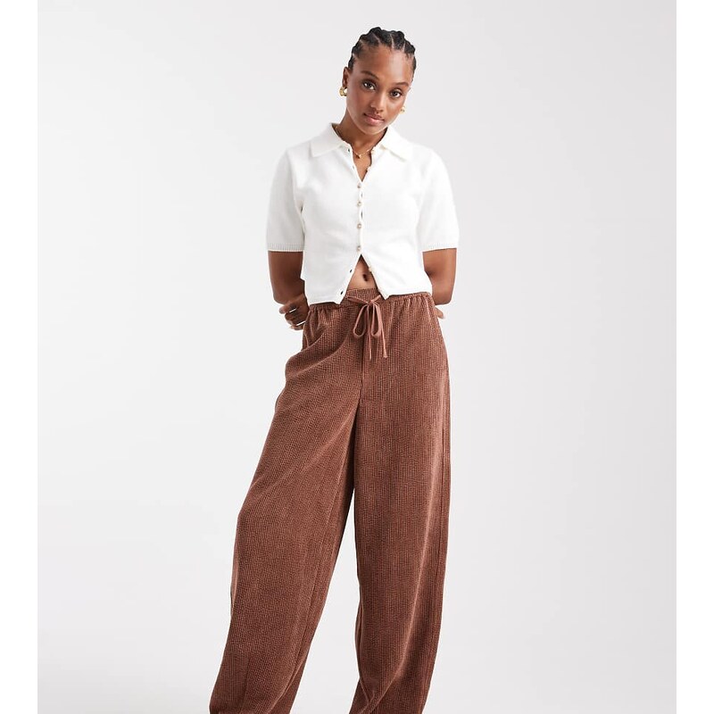 ASOS Tall ASOS DESIGN Tall cord barrel leg pull on trousers in 115513327