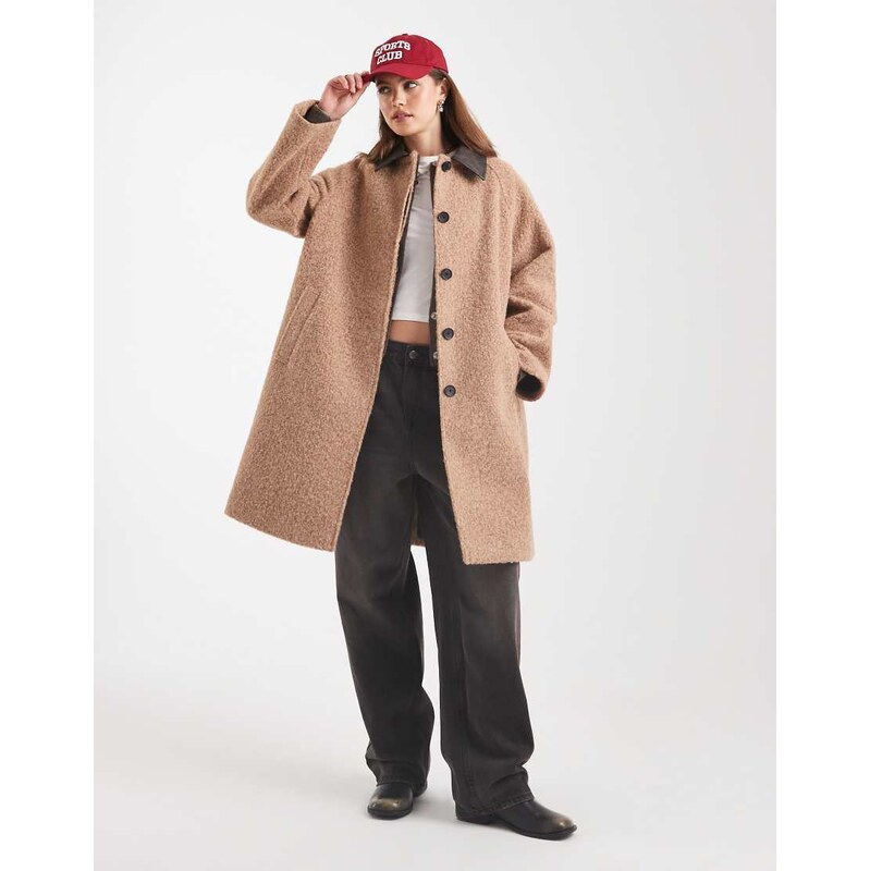 ASOS DESIGN mid length brushed car coat with contrast collar in