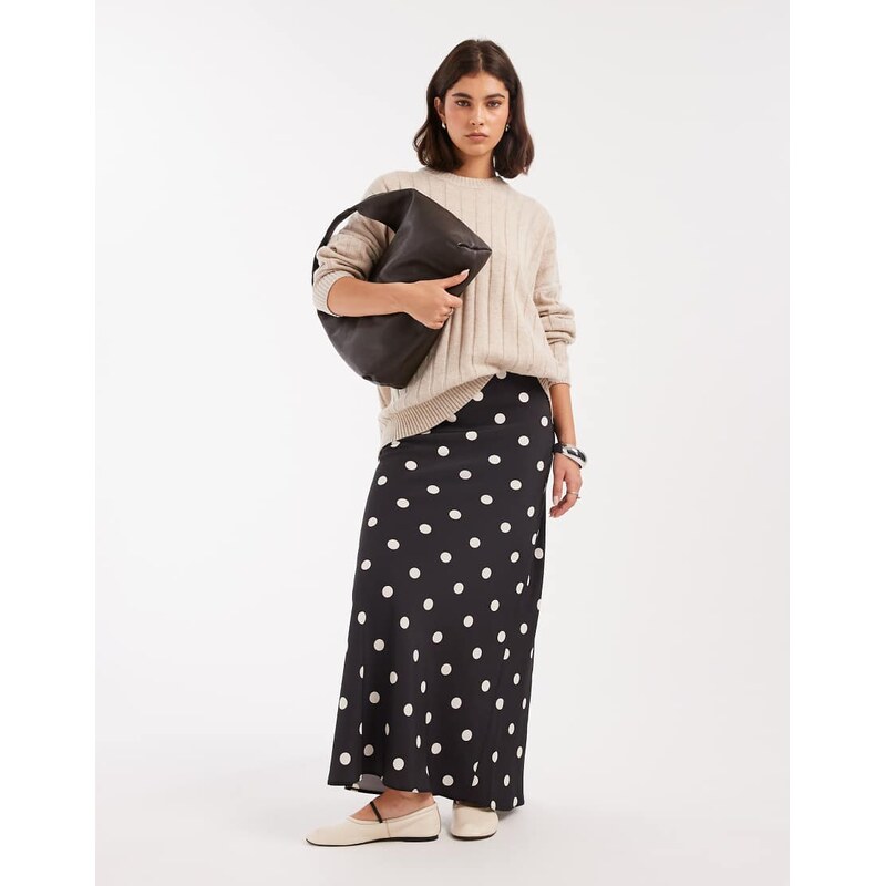 ASOS DESIGN satin bias maxi skirt in polka dot-Multi