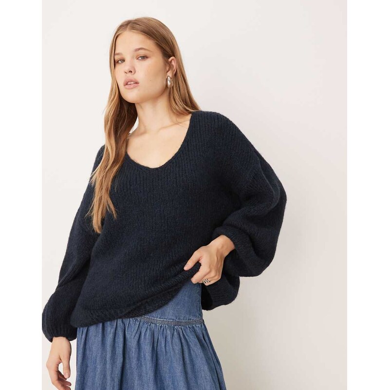 JDY oversized reversible knit jumper in navy-Grey 115511580