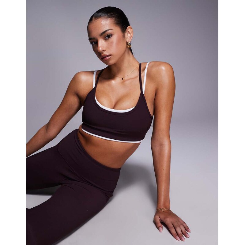 4505 micro rib light support strappy sports bra with removeable