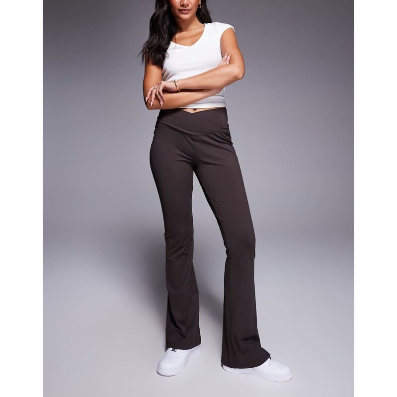 ASOS DESIGN sculpting cross front flare trouser in chocolate