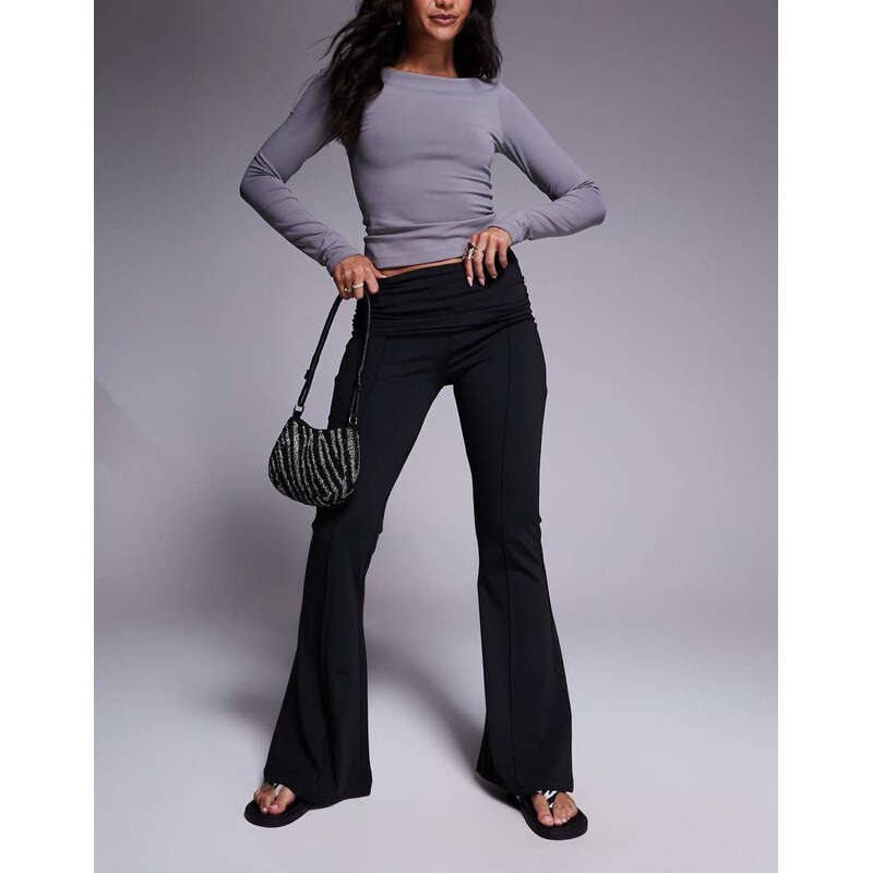ASOS DESIGN sculpting fold over waist flare trouser in black