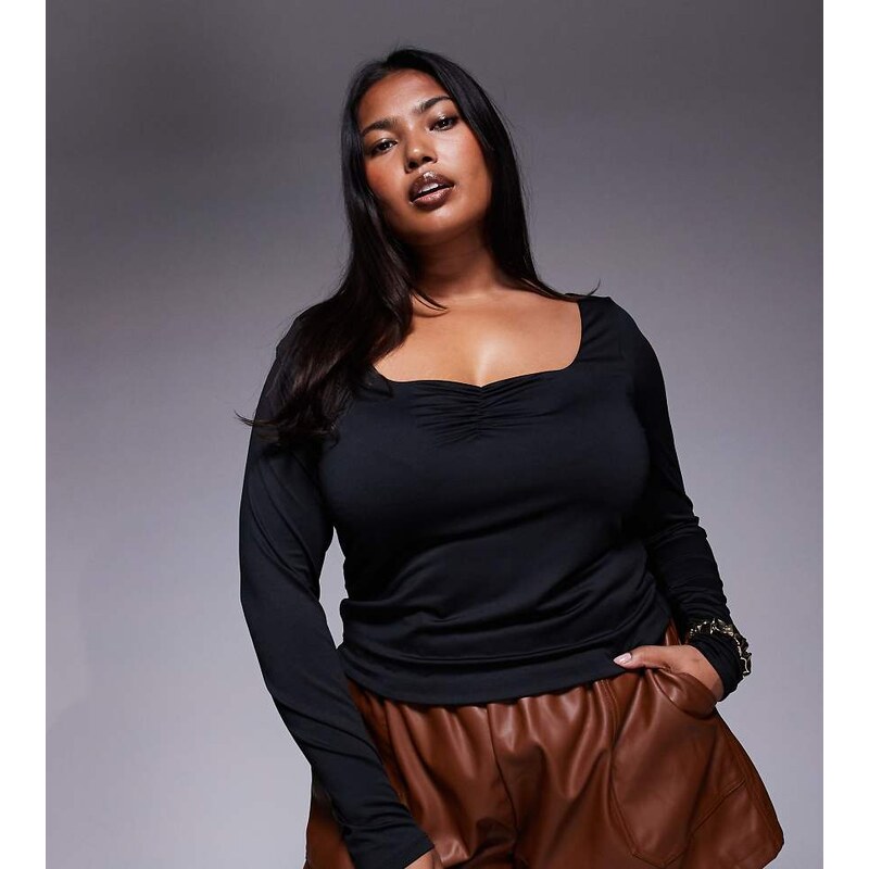 ASOS Curve ASOS DESIGN Curve double layer long sleeve sweetheart neck 115512188