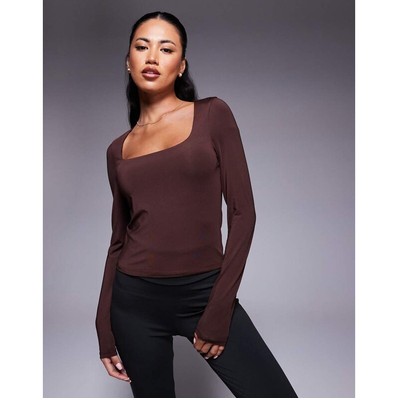ASOS DESIGN double layer long sleeve wide square neck top in