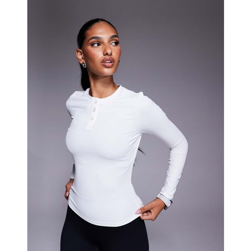 4505 active rib quick dry long sleeve henley layering top in white 110525597