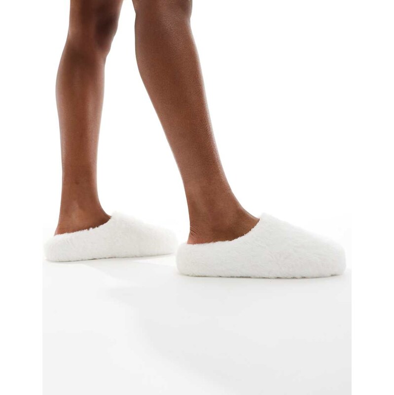 SEQWL fluffy mule slippers in cream-White 108310188