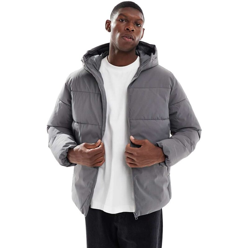 Jack & Jones hooded puffer jacket in grey