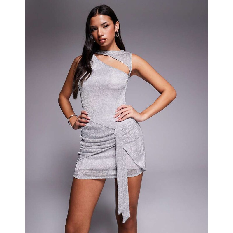 Tiger Mist Azelma racerneck cut out detail tie side metallic knit mini 108290188