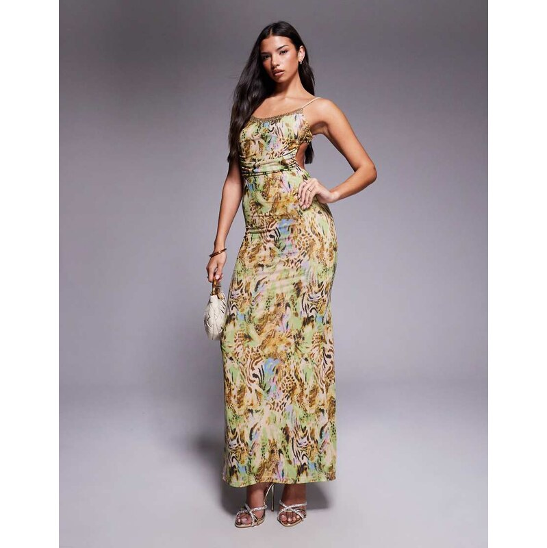 Tiger Mist Elysium sequin trim cami tie low back maxi dress in