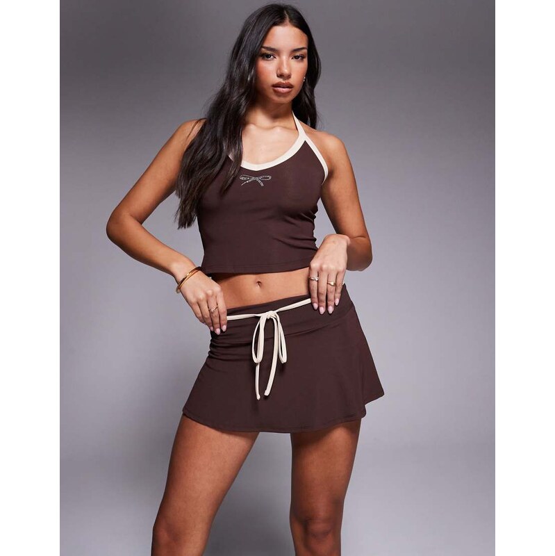 Tiger Mist Alysia contrast tie waist detail mini skort co-ord in brown 108290190