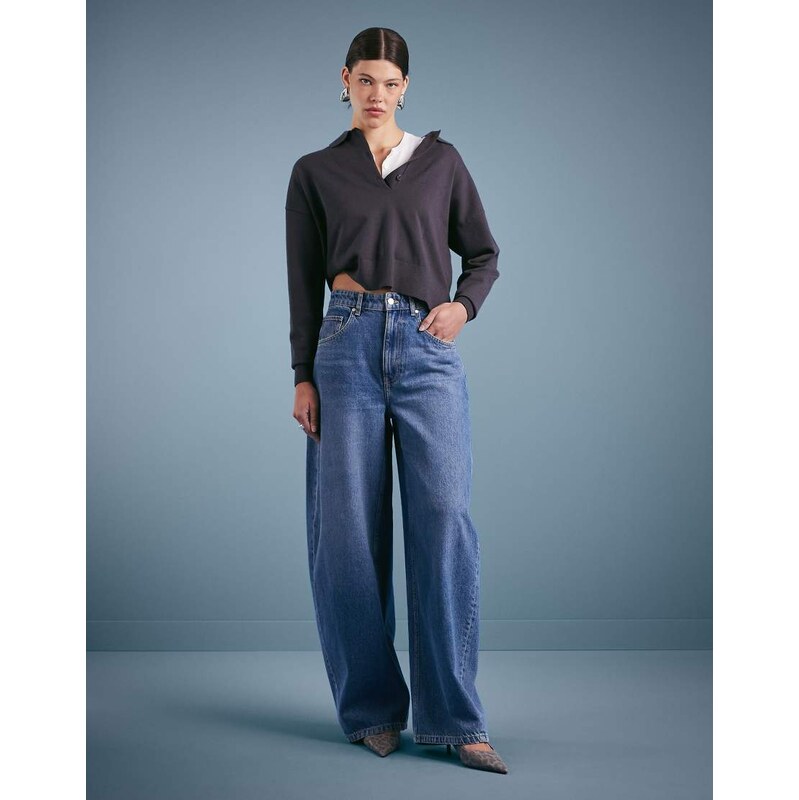 Mango cotton oversized barrel leg jean in medium blue 115691632