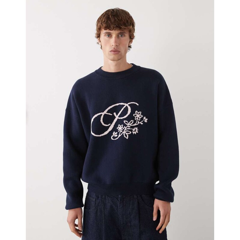 Prohibited oversized bloom logo knit jumper in navy