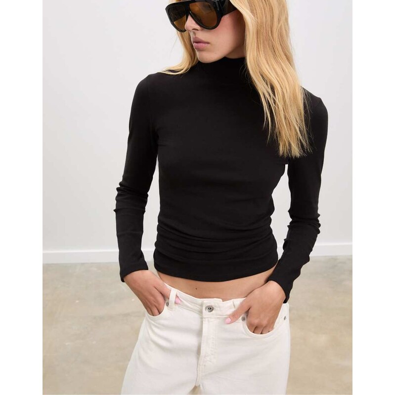 Stradivarius Basic high neck t-shirt in black 108290361