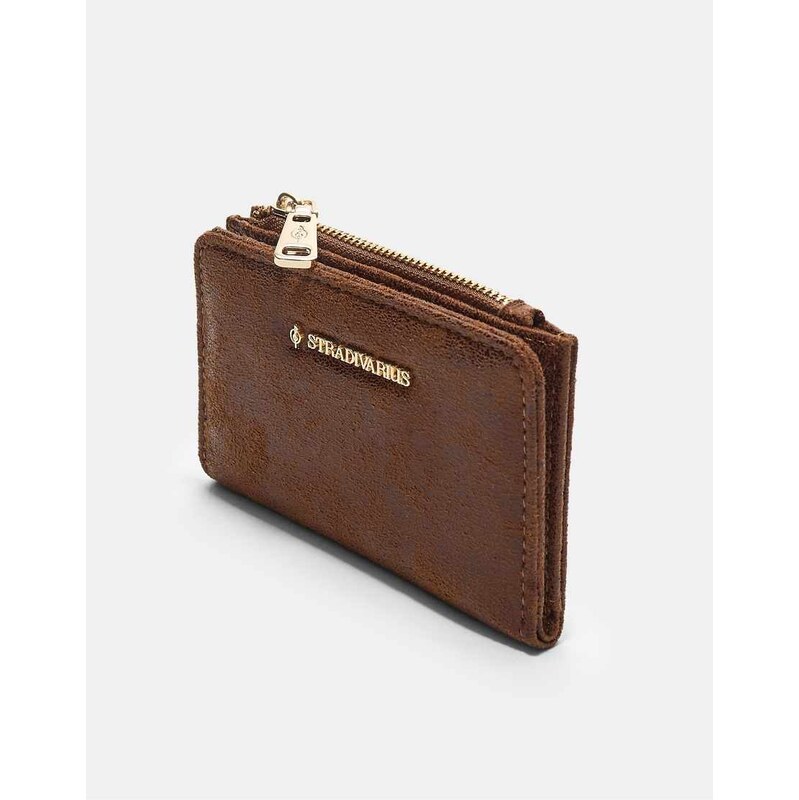 Stradivarius Faux suede card holder purse in brown 108290343