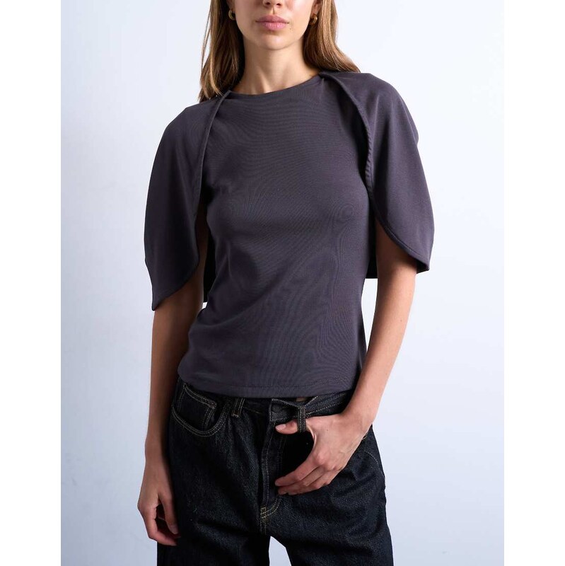 Topshop slinky cape detail top in charcoal grey-Black 108290339