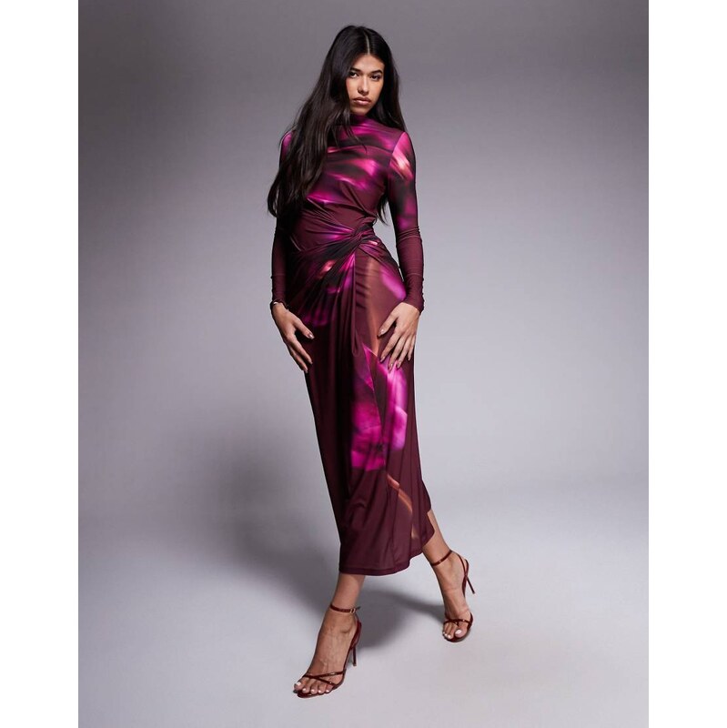 Daska exclusive high neck maxi dress purple floral print-Multi 108290390