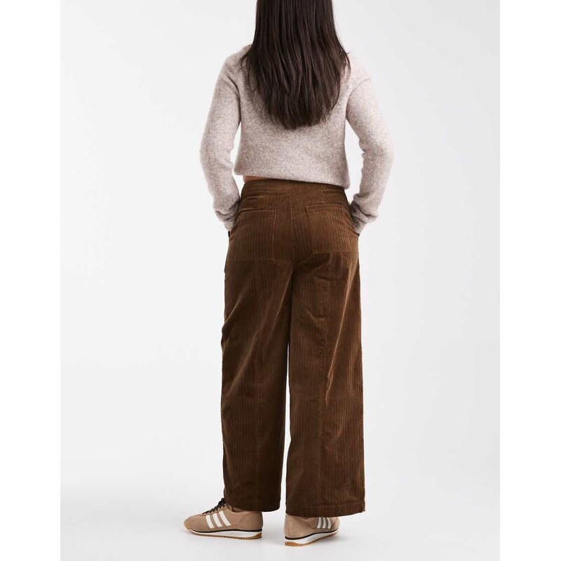 ASOS DESIGN cord wide leg ankle grazer trousers in biscuit-Neutral