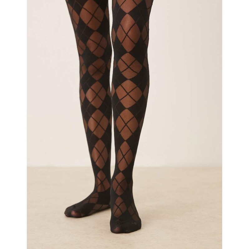 ASOS DESIGN argyle check tights in black