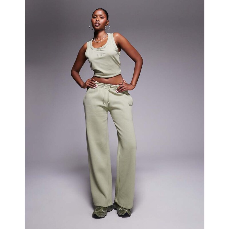 Kaiia cotton rich embroidered logo wide leg joggers co-ord in