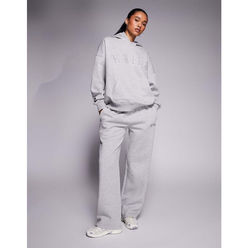 Kaiia cotton rich embroidered logo wide leg joggers co-ord in