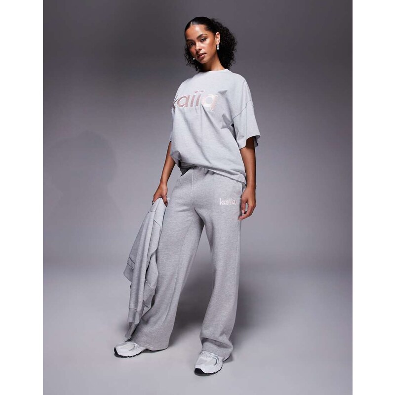Kaiia cotton rich embroidered logo wide leg joggers co-ord in light 108784049