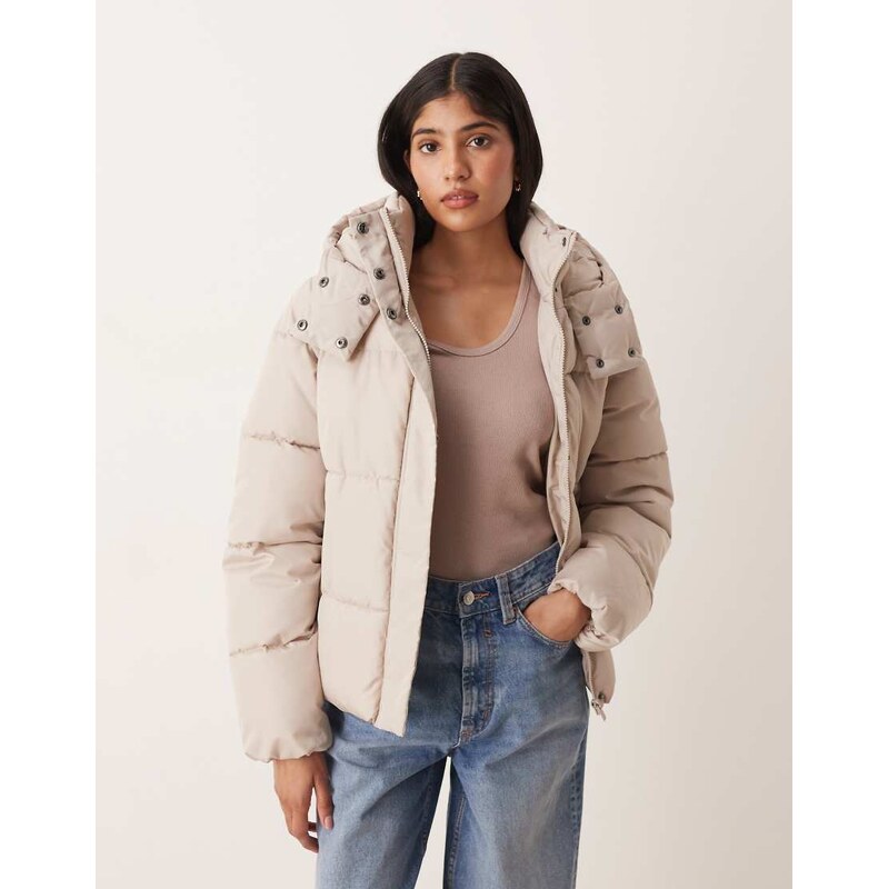 Vila hooded short padded jacket in stone-Neutral