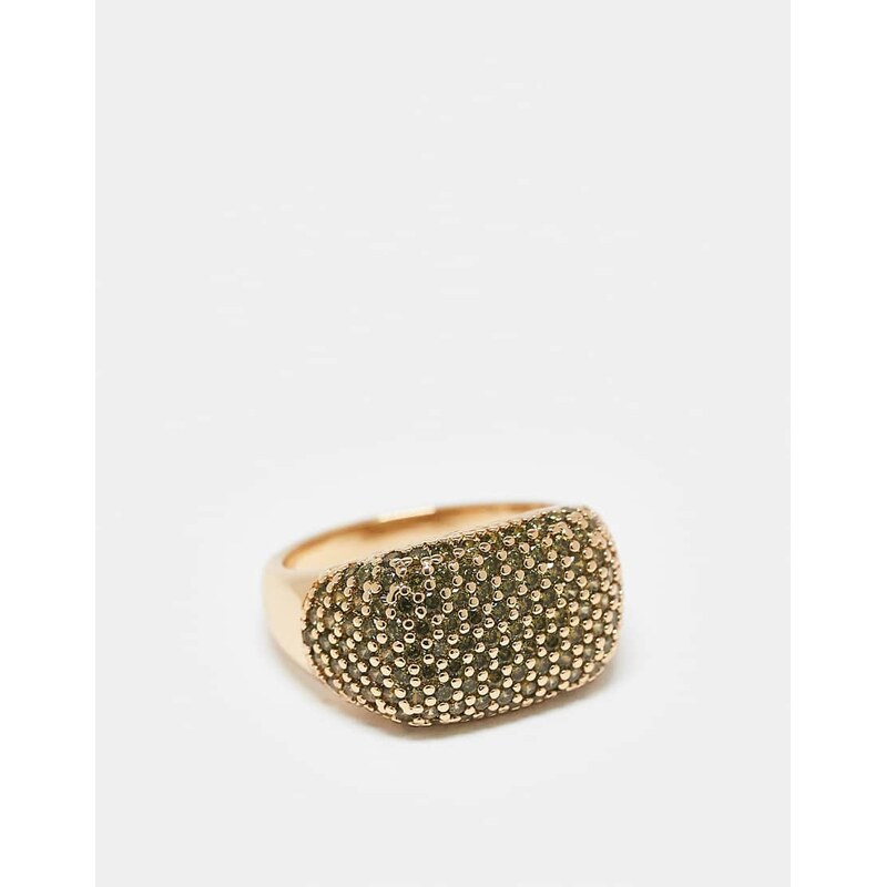 ASOS DESIGN large ring with green pave sparkly crystals in gold tone 112690411