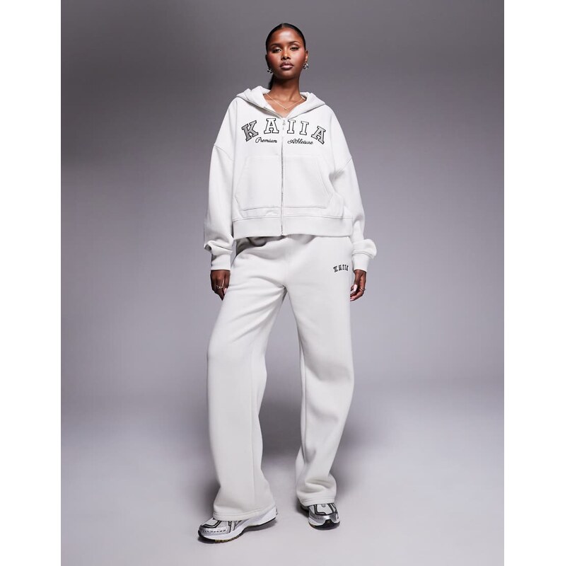 Kaiia cotton rich embroidered logo wide leg joggers co-ord in light 108302192