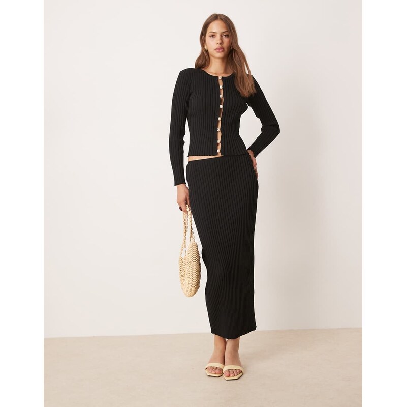 SNDYS ribbed knit column maxi skirt co-ord in black 113306145