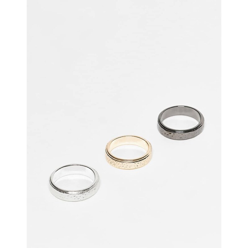 ASOS DESIGN 3 pack hammered textured ring in multi 112733275