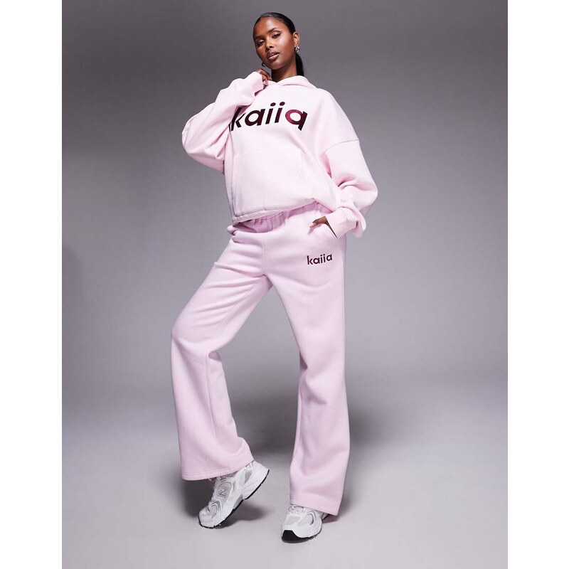 Kaiia cotton rich embroidered logo wide leg joggers co-ord in baby 108302414