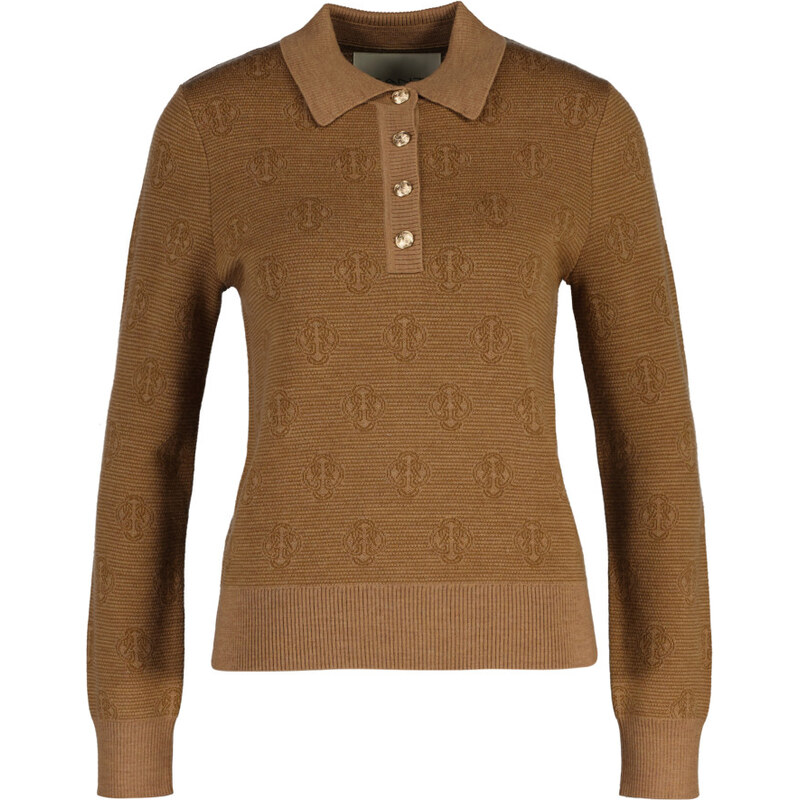 SVETR GANT MONOGRAM KNIT POLO WHISKEY BROWN