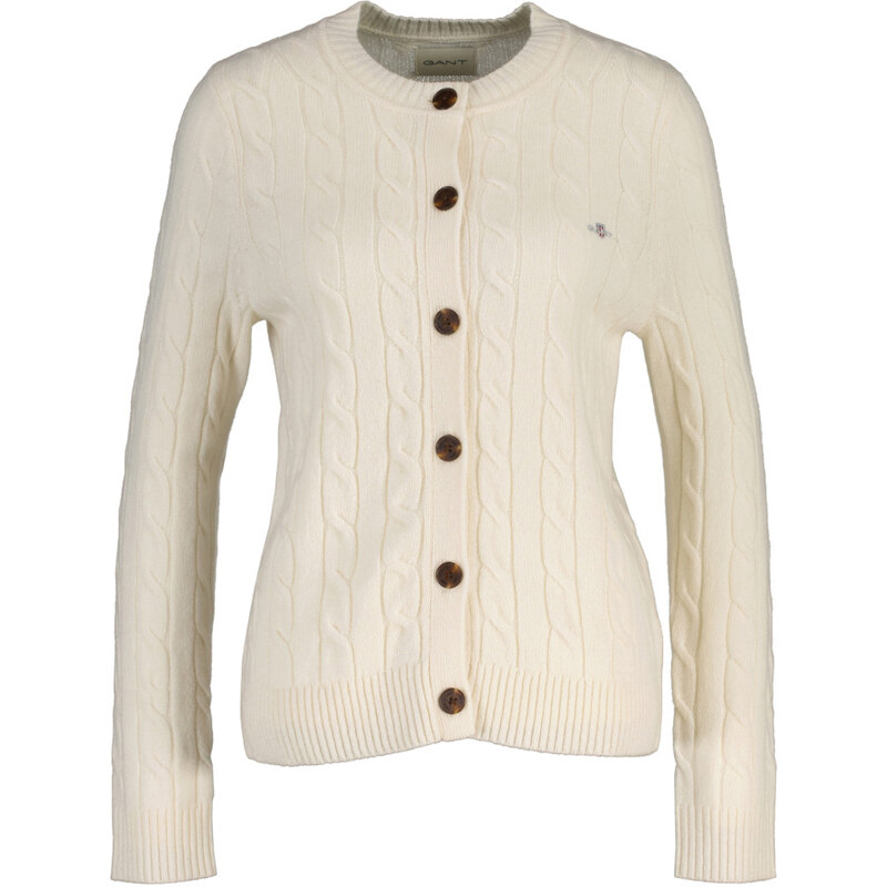 KARDIGÁN GANT LAMBSWOOL CABLE KNIT CARDIGAN CREAM