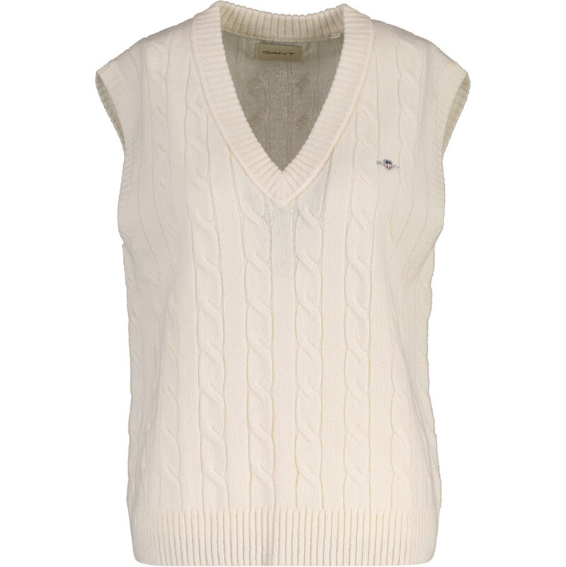 VESTA GANT LAMBSWOOL CABLE V-NECK VEST CREAM
