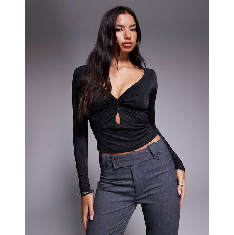 Tiger Mist Saffira long sleeve plunge neck cut out detail