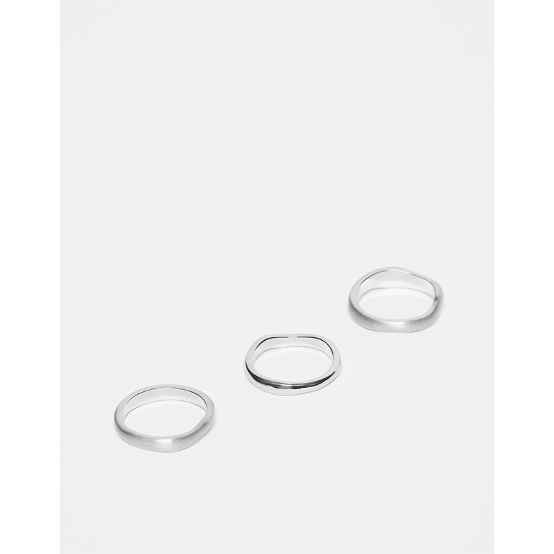ASOS DESIGN 3 pack mixed brushed and polished molten rings in silver 112690099
