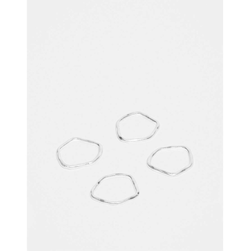 ASOS DESIGN 4 pack molten plain band rings in worn silver 112690100