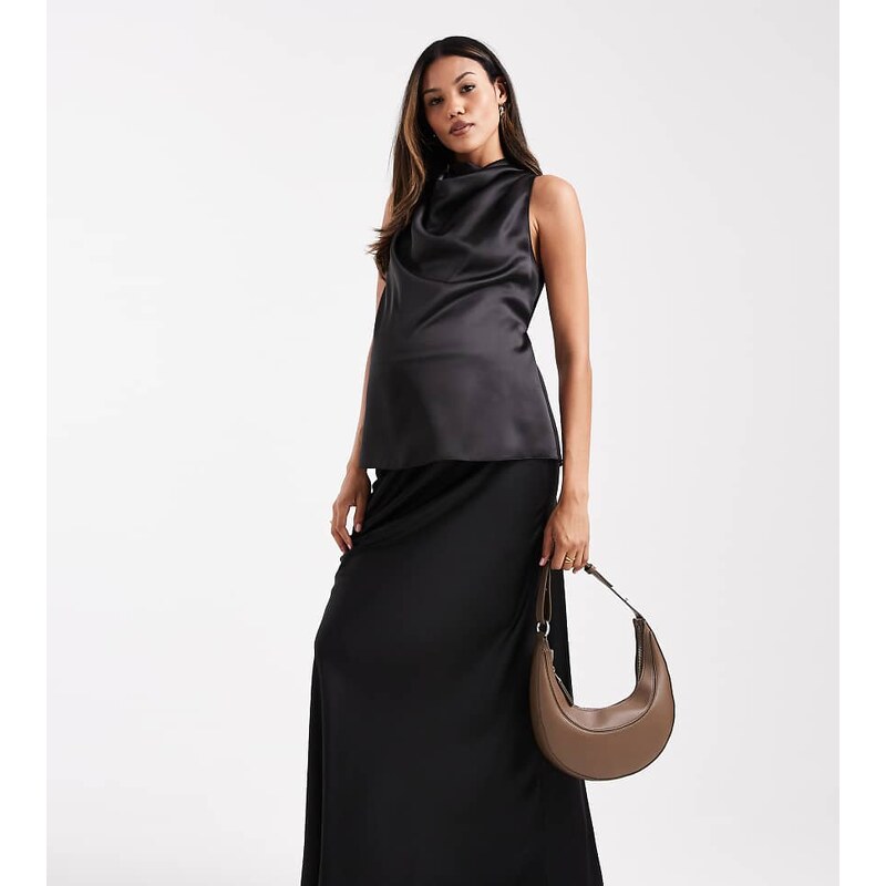 ASOS Maternity ASOS DESIGN Maternity satin bias maxi skirt-Black
