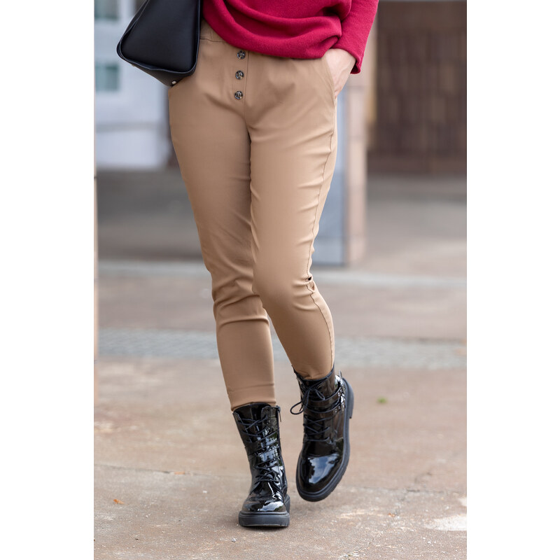 Italy fashion Pružné kalhoty ATOMKY Barva: Hnědá, Velikost: M 99328607