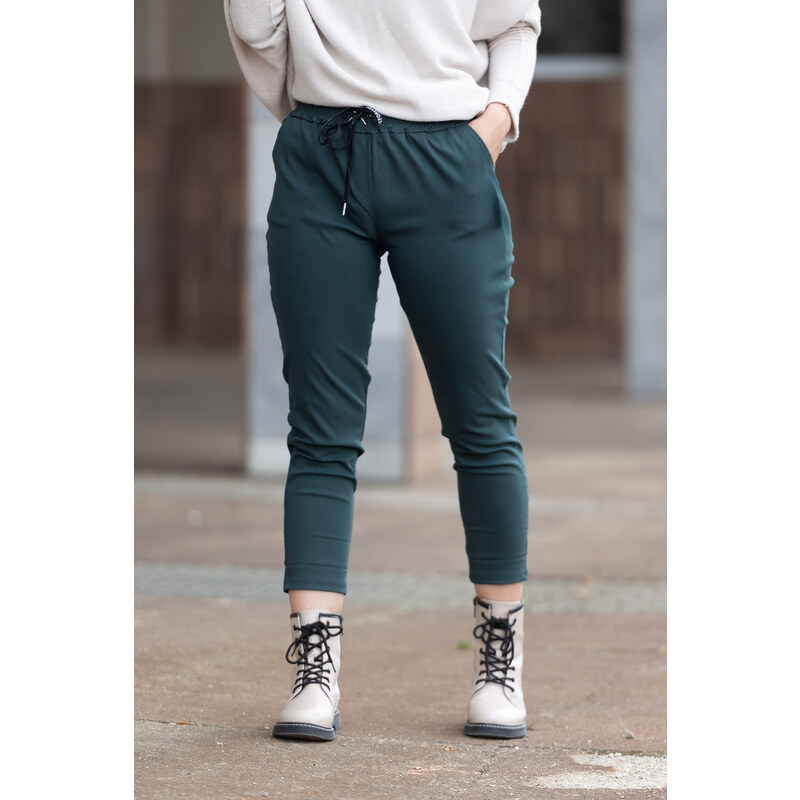 Italy fashion Pružné kalhoty CROP Barva: Lahvově zelená,