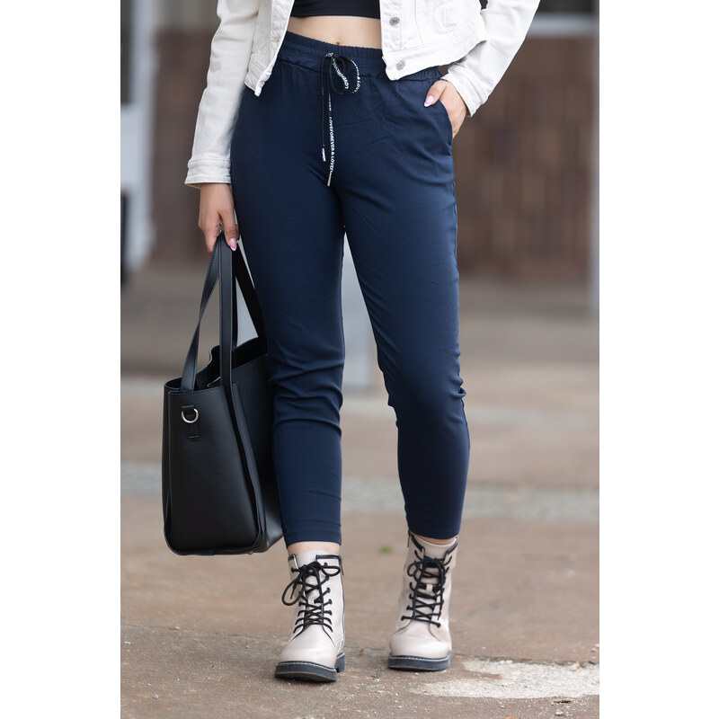Italy fashion Pružné kalhoty CROP Barva: Tmavě modrá, Velikost: