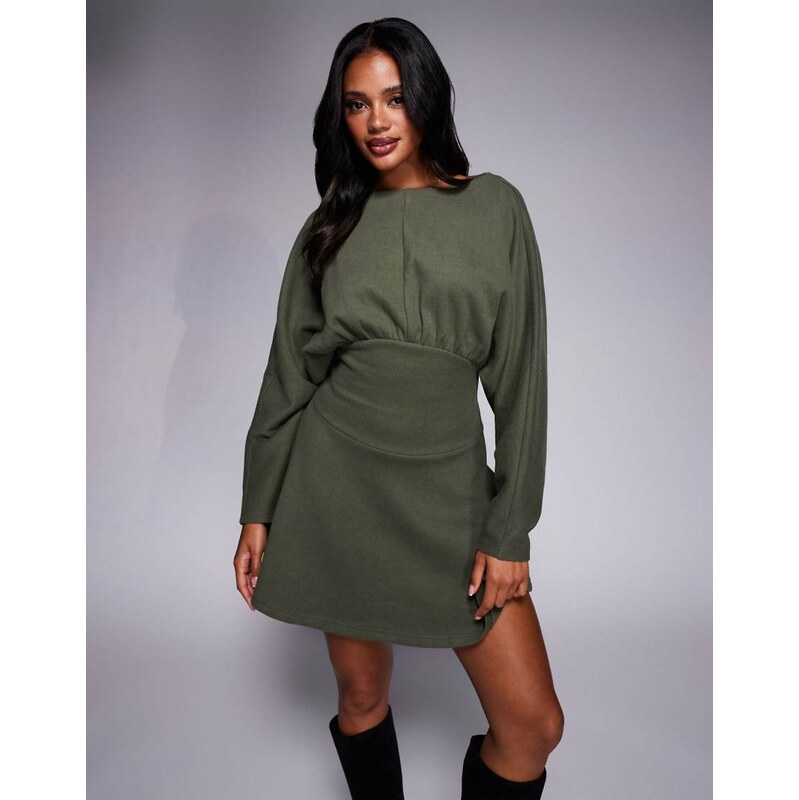 ASOS DESIGN supersoft slash neck blouson batwing mini dress in